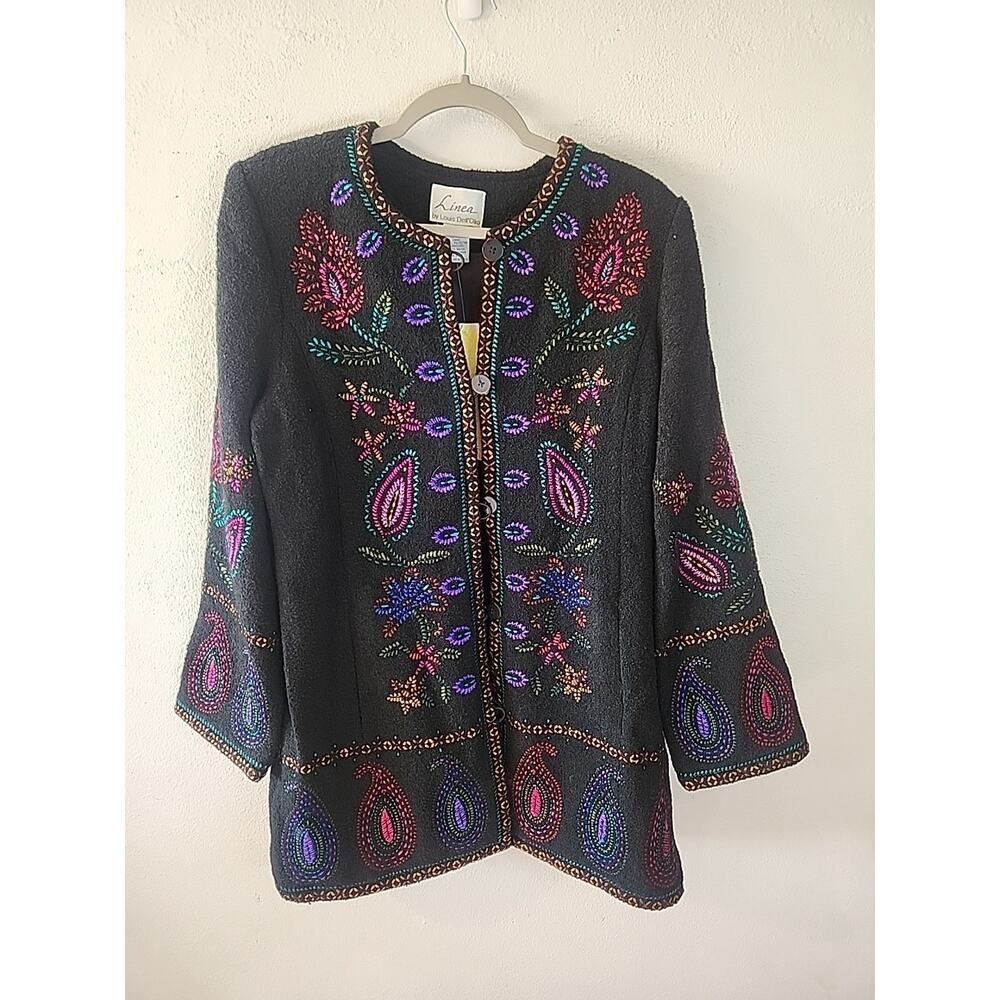 Vintage Embroidered BOHO Coat Artsy Boiled Wool Blend Jacket Dell’Olio Linea M